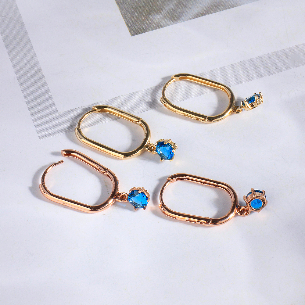원터치 큐빅 에메랄드 블루 화이트 와이프 여자 친구 기념일 선물 14K 18K 귀걸이 - 상세 이미지 4