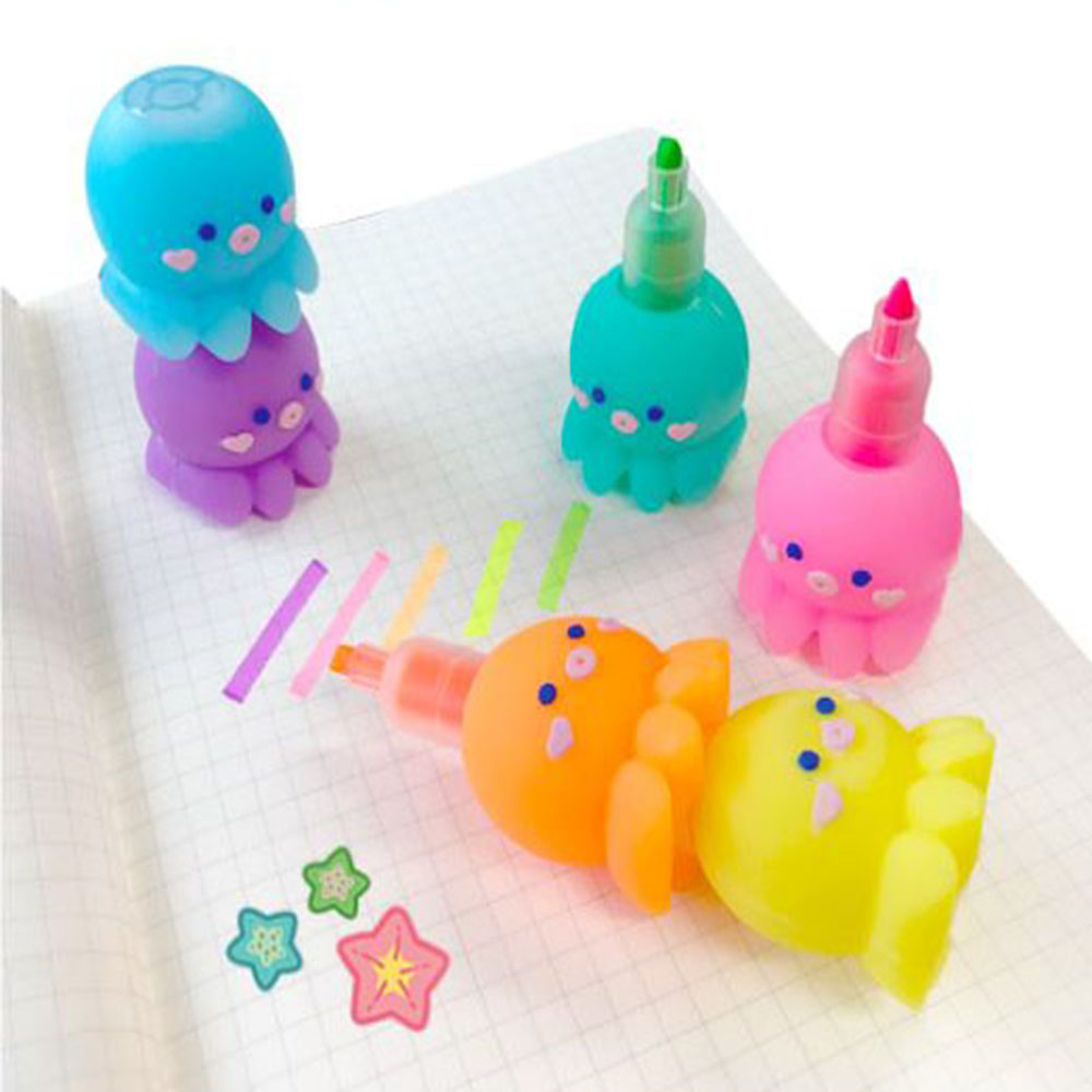문어형광펜 줄줄이세트 20cm 왕문어 6종 다꾸 귀여운 캐릭터 책상꾸미기 필기구 다용도펜 - 상세 이미지 2
