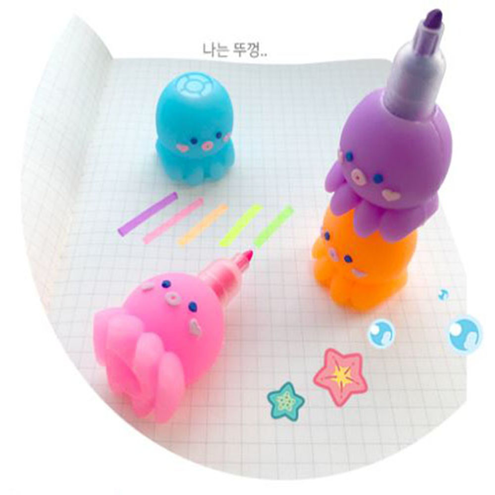 문어형광펜 줄줄이세트 20cm 왕문어 6종 다꾸 귀여운 캐릭터 책상꾸미기 필기구 다용도펜 - 상세 이미지 3