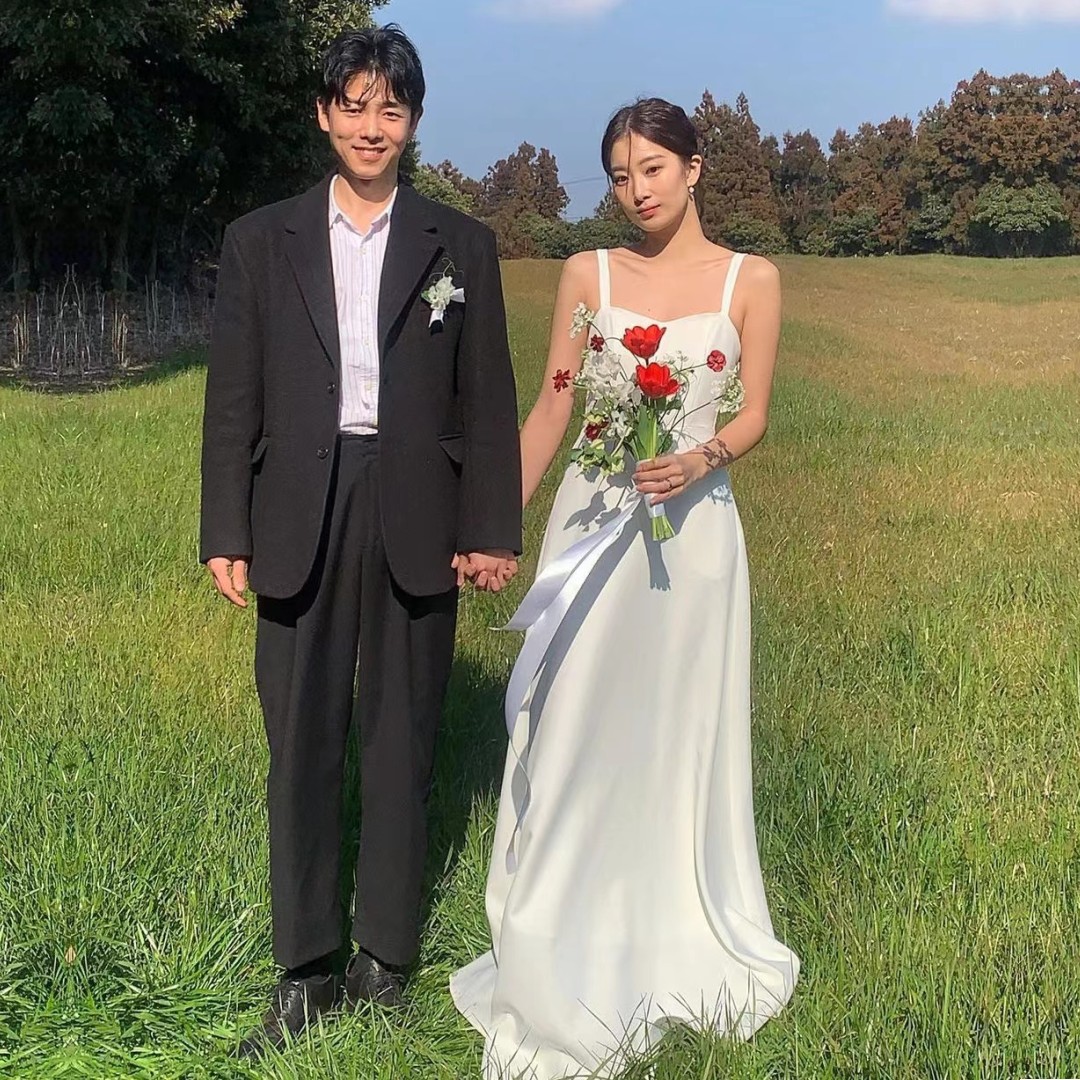 셀프웨딩촬영 여행 리본 약혼 들러리 브라이덜샤워 결혼식2부드레스 - 상품 이미지