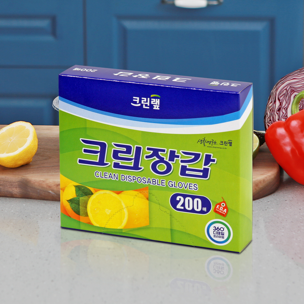 크린랩 크린장갑 위생장갑 주방 일회용품 비닐장갑 200매 - 상품 이미지