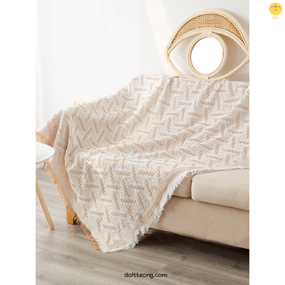 달떵 베이지 자카드 쇼파 커버 천커버링 덮개 매트 블랭킷 스툴 감성 패브릭 180x180