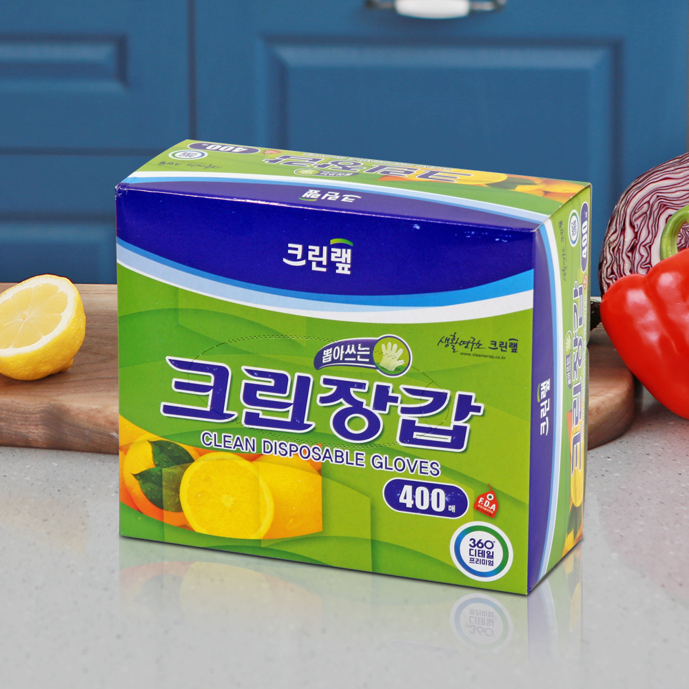 크린랩 크린장갑 위생장갑 주방 일회용품 비닐장갑 400매 - 메인 이미지