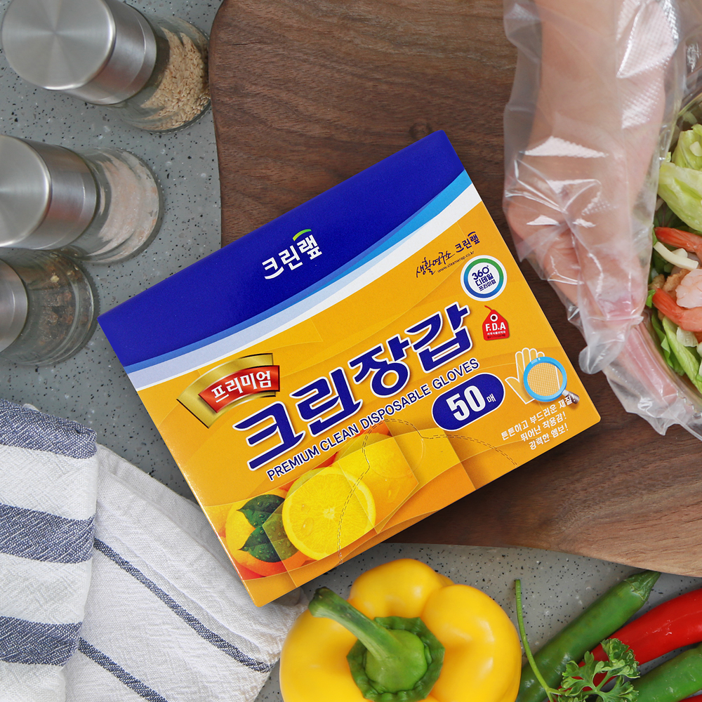 크린랩 프리미엄 크린장갑 위생장갑 주방 일회용품 비닐장갑 50매 - 상품 이미지