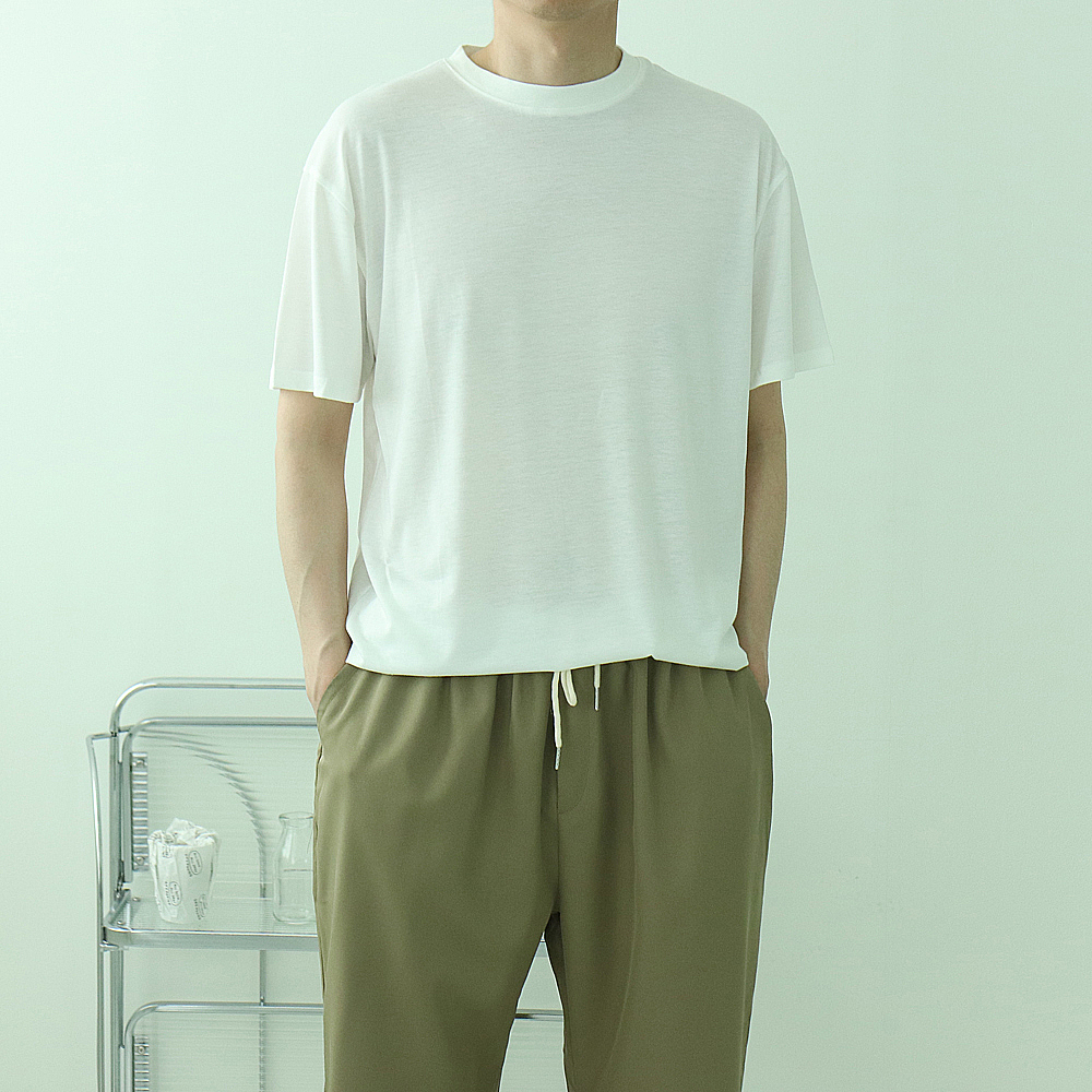 남자 린넨 오버핏 레이어드 반팔티 - 상품 이미지