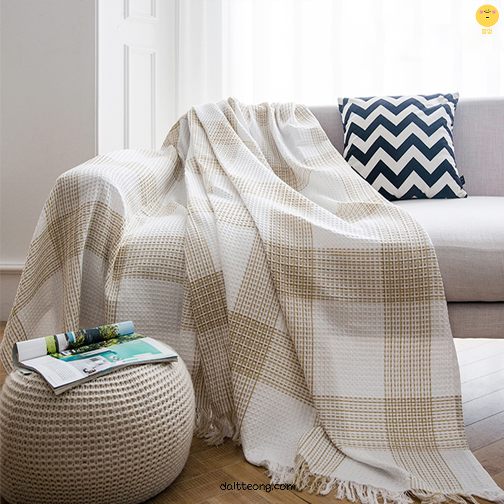 달떵 시어서커 블루 와플 쇼파 커버 덮개 블랭킷 스툴 린넨 천갈이 커버링 200x230