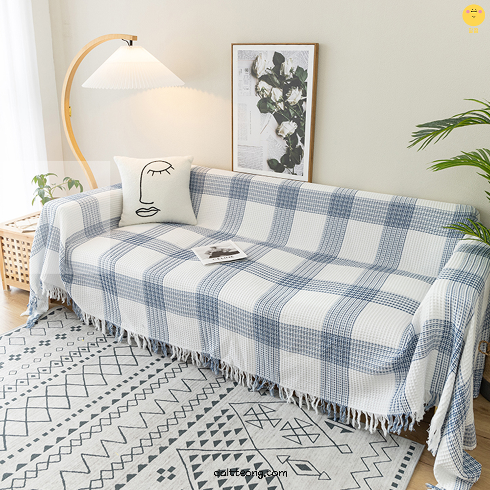 달떵 시어서커 블루 와플 쇼파 커버 덮개 블랭킷 스툴 린넨 천갈이 커버링 200x230