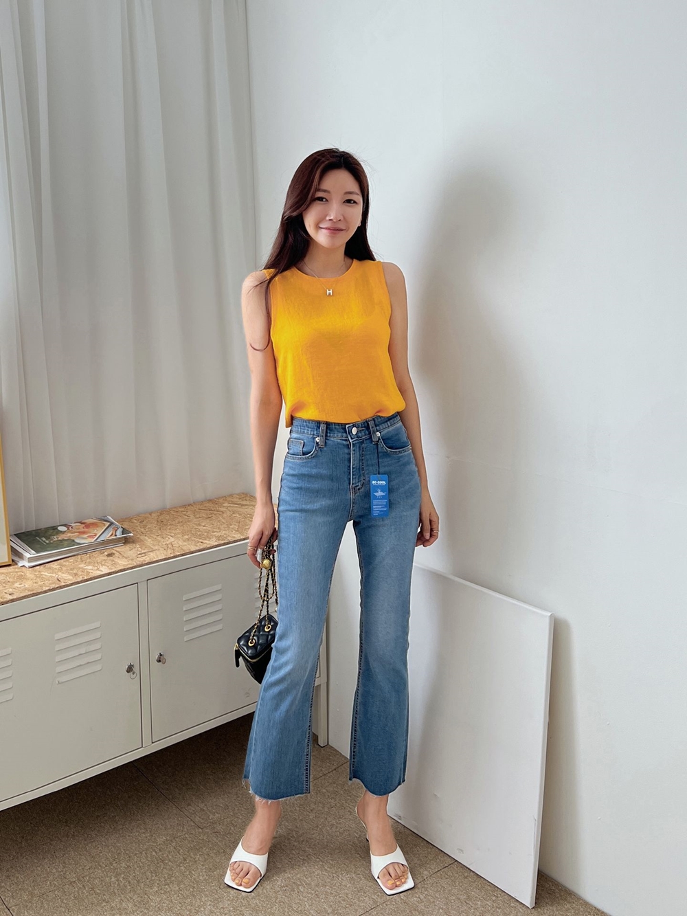 여름 쿨 허리 히든 밴딩 하이웨스트 빅사이즈 9부 슬림 부츠컷 나팔 청바지 데님 팬츠 - 상세 이미지 2