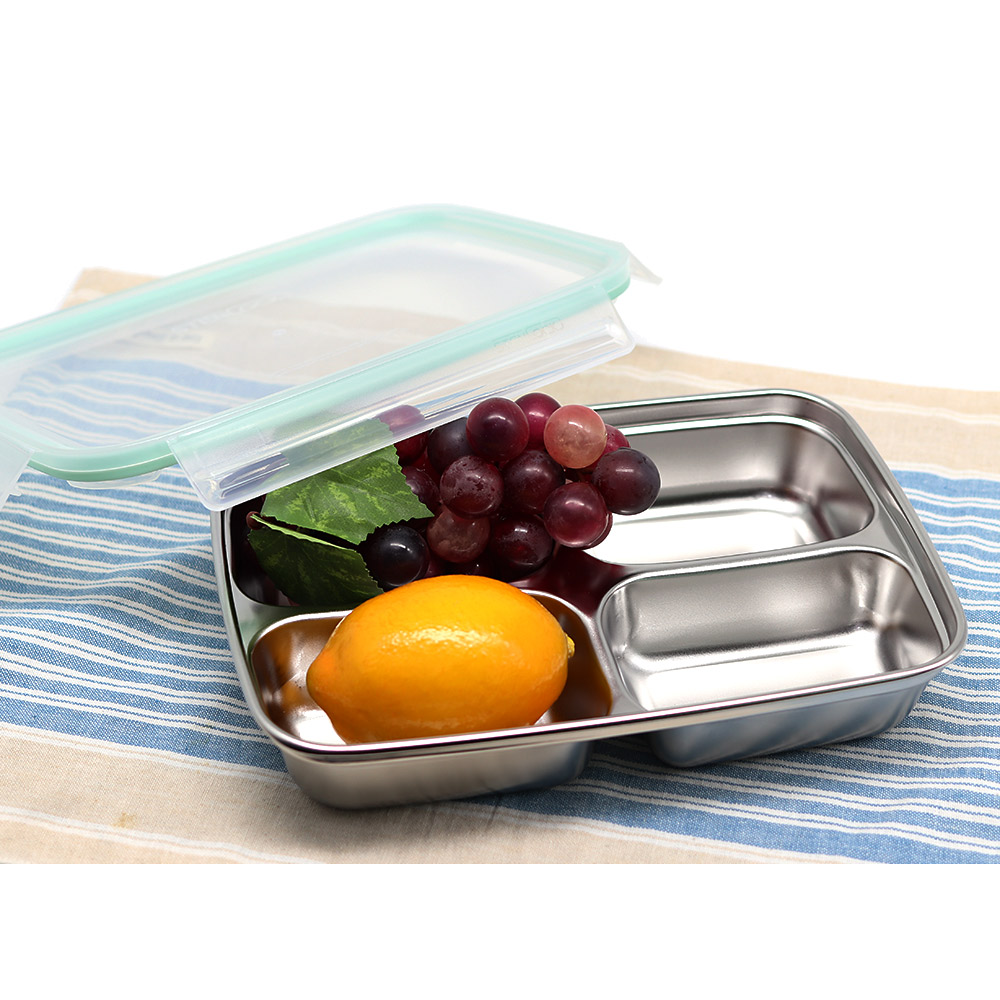 4칸 나눔반찬통 멀티직사각 분리 스텐 반찬통 밀폐용기 - 상품 이미지