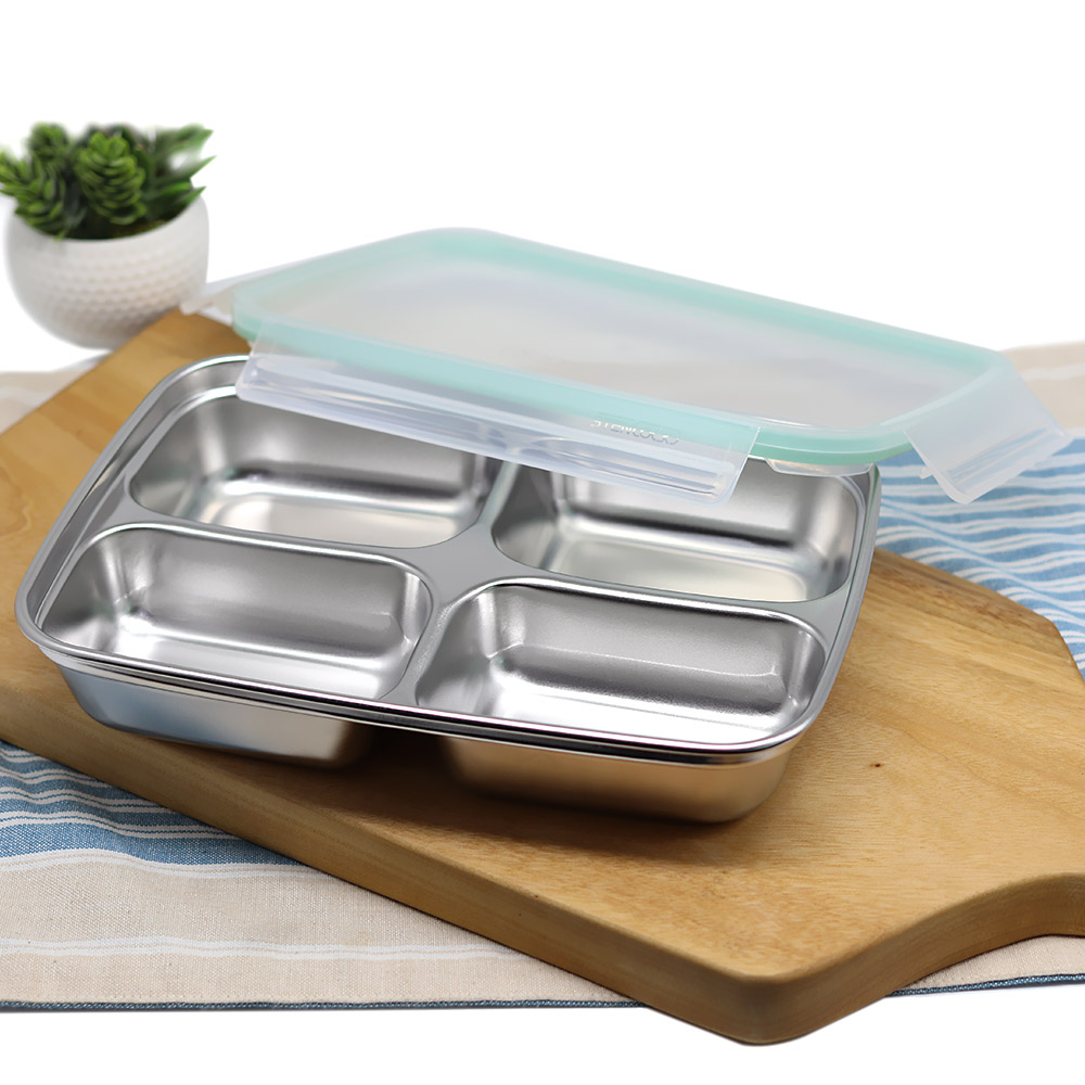 4칸 나눔반찬통 멀티직사각 분리 스텐 반찬통 밀폐용기 - 상세 이미지 2