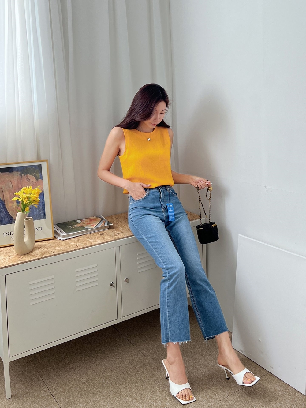 여름 쿨 허리 히든 밴딩 하이웨스트 빅사이즈 9부 슬림 부츠컷 나팔 청바지 데님 팬츠 - 상세 이미지 4