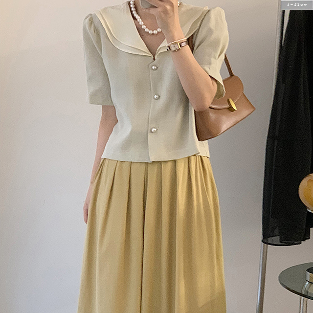 클레르 이중 카라 진주버튼 크롭 여름 자켓 2col린넨 코튼 퍼프 루즈핏 브이넥 제이플로우 - 상세 이미지 4
