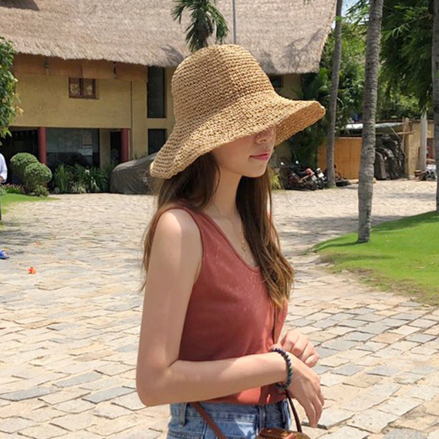 라탄 여성 버킷햇 여자 여름모자 우먼 벙거지 밀짚모자 휴양지 비치 플로피 챙넓은 라피아햇