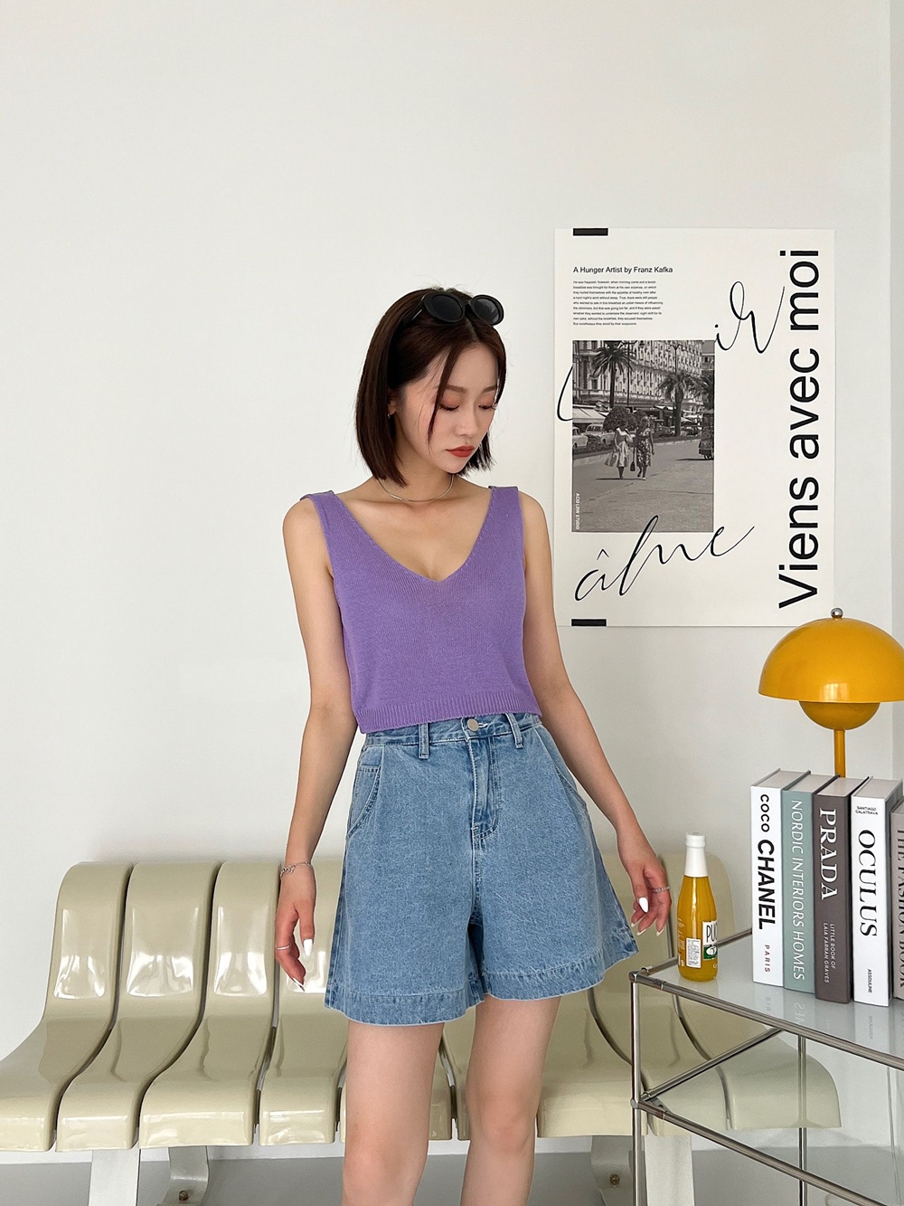 여름 A라인 청반바지 핀턱 하이웨스트 3부 4부 데님반바지 - 상세 이미지 2