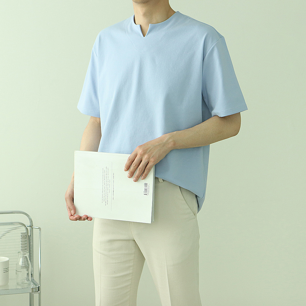 남자반팔티 분또 브이 헨리넥 반팔티 - 상세 이미지 3