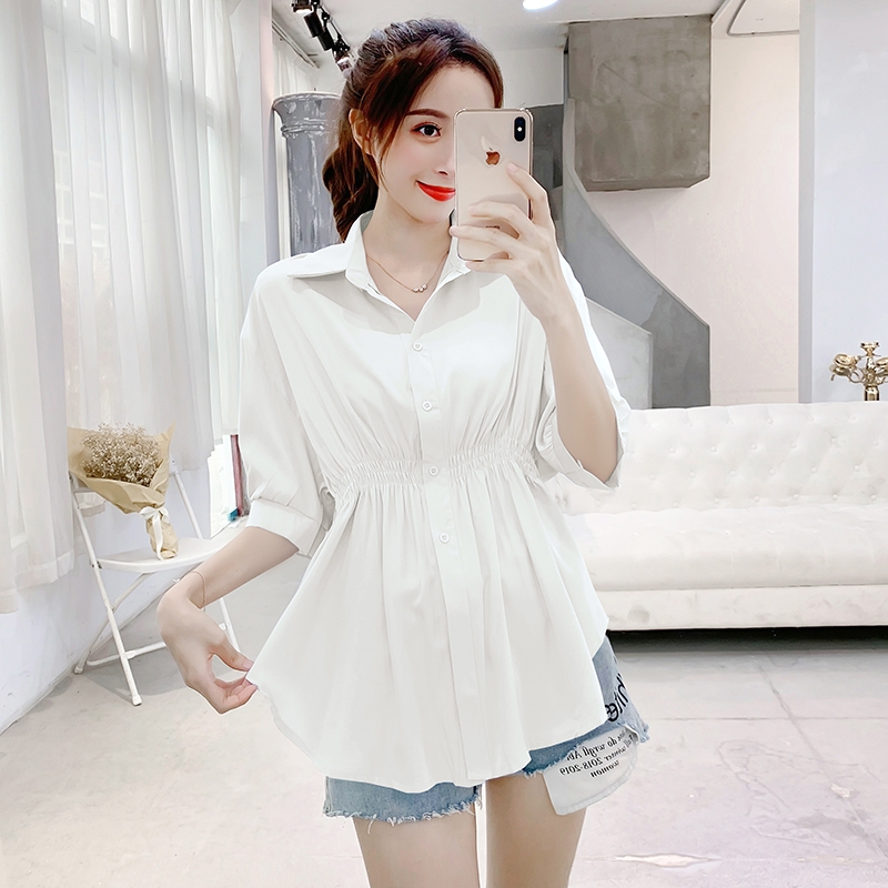 여자여자몰 날씬효과 허리셔링주름 여름셔츠블라우스 후들 루즈핏롱남방 - 상세 이미지 3