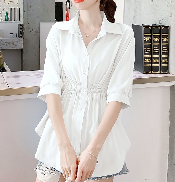 여자여자몰 날씬효과 허리셔링주름 여름셔츠블라우스 후들 루즈핏롱남방 이미지 6