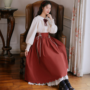 경성의복대여 긴팔레드 개화기의상 졸업사진컨셉 졸사스냅촬영 투피스 원피스 촬영의상 - 상세 이미지 3