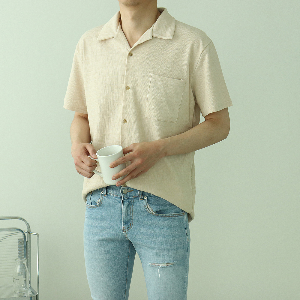 남자반팔셔츠 링클프리 오픈카라 커플남방 남자셔츠 - 상세 이미지 4