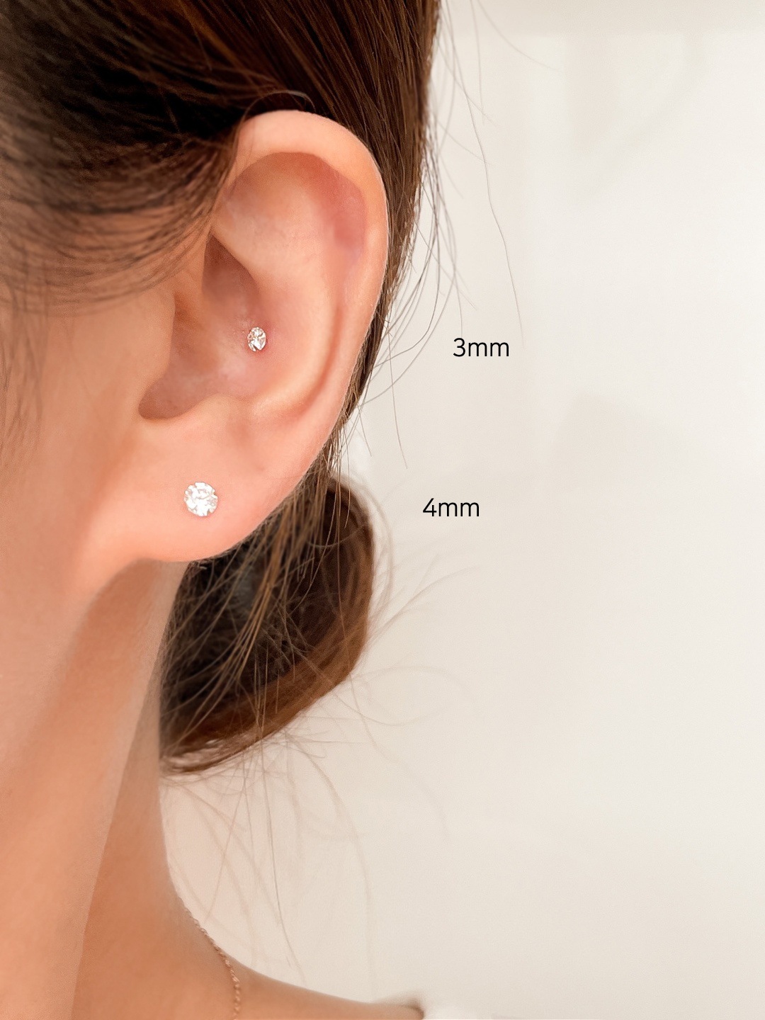 14k 베이직 원형 큐빅 귀걸이 - 2mm 3mm 4mm 5mm 기본 심플 데일리 금 - 상세 이미지 3