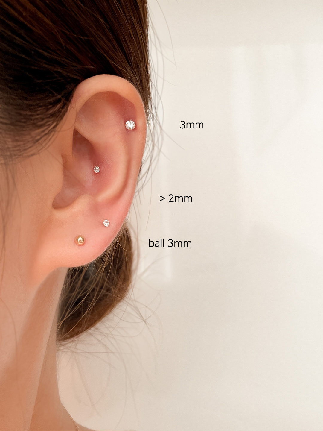 14k 베이직 원형 큐빅 피어싱 - 귀걸이겸용 얇은피어싱 2mm 3mm 4mm 5mm - 상세 이미지 4