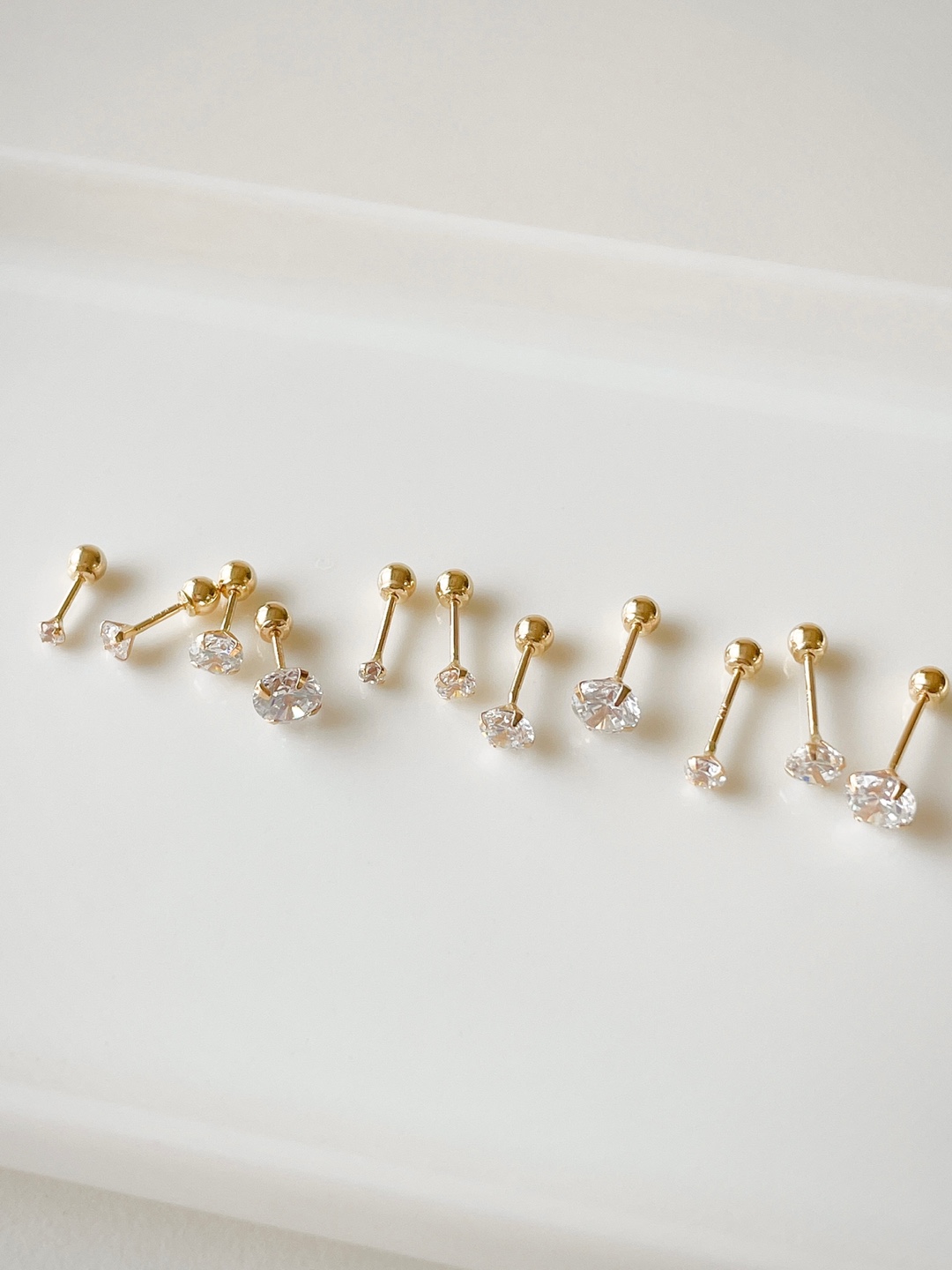 14k 베이직 원형 큐빅 피어싱 - 귀걸이겸용 얇은피어싱 2mm 3mm 4mm 5mm - 상세 이미지 2