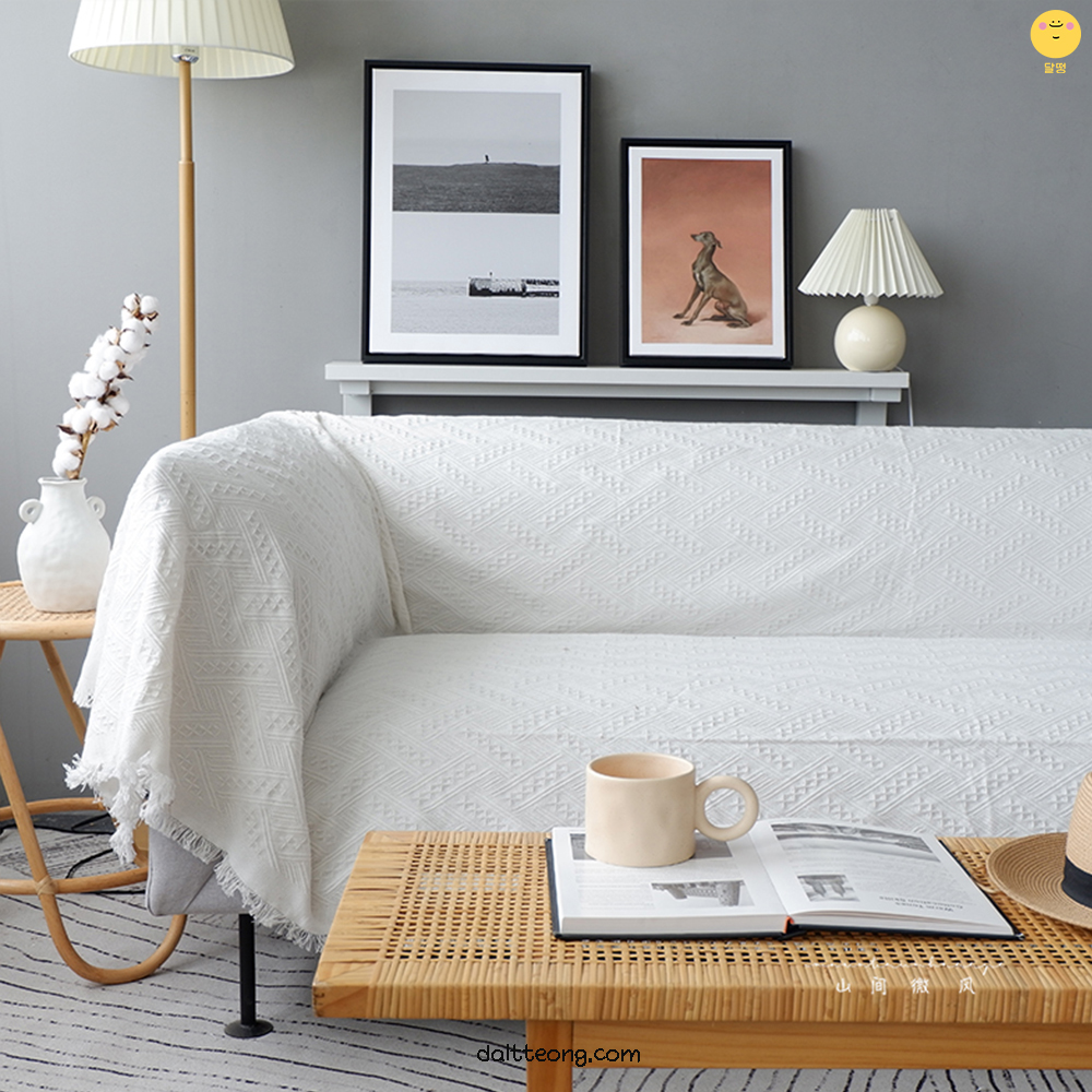 달떵 사계절 화이트 자카드 쇼파 커버 천커버 덮개 블랭킷 스툴 패브릭 180x180