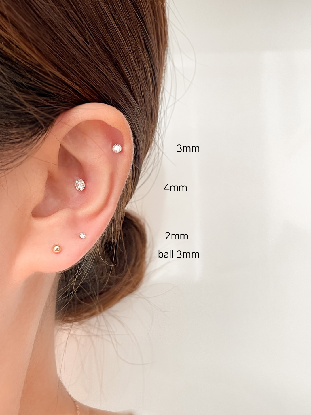 14k 베이직 원형 큐빅 피어싱 - 귀걸이겸용 얇은피어싱 2mm 3mm 4mm 5mm - 상세 이미지 3