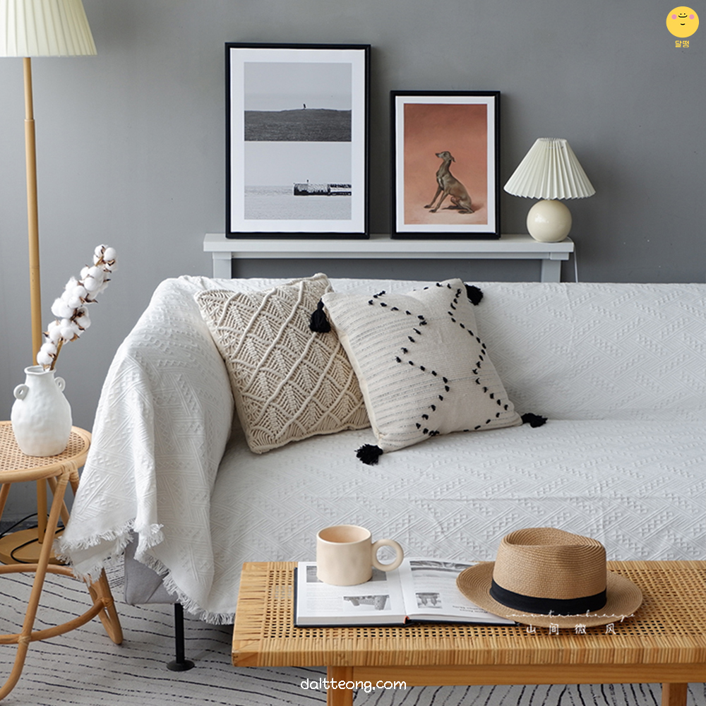 달떵 사계절 화이트 자카드 쇼파 커버 천커버 덮개 블랭킷 스툴 패브릭 180x180