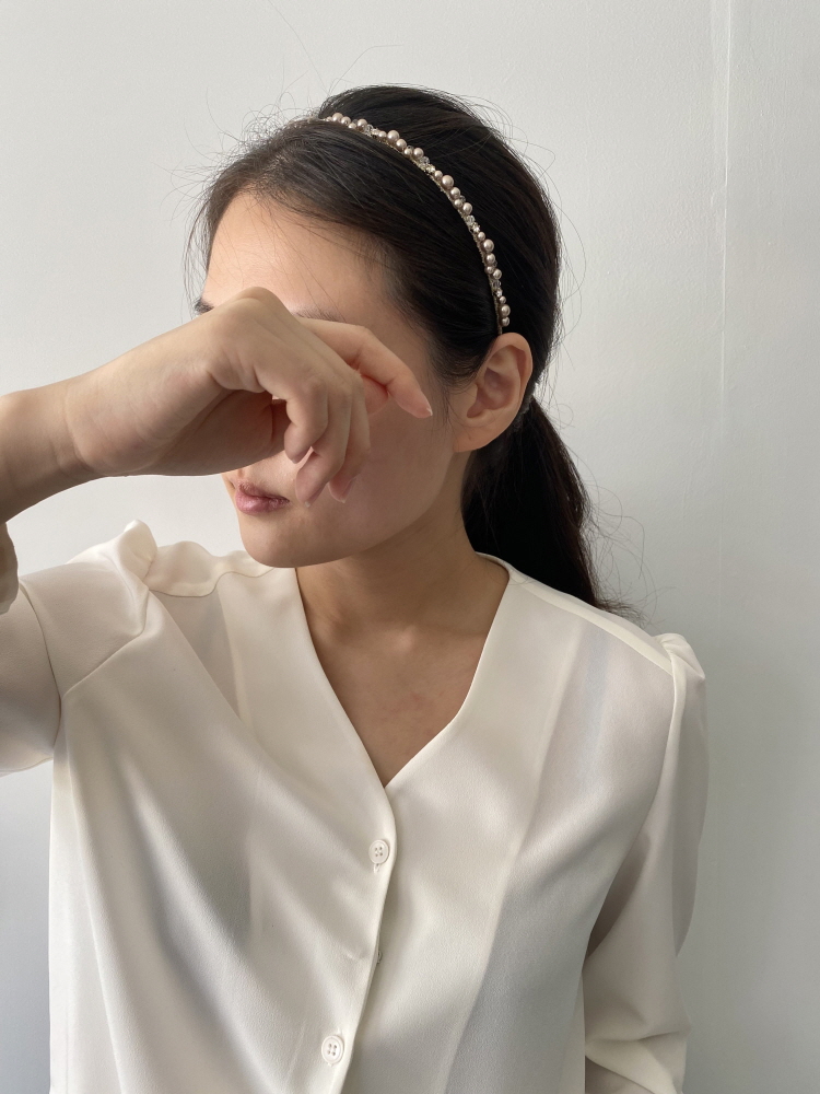 진주 큐빅 와이어고정 비즈 얇은 머리띠 이미지 6