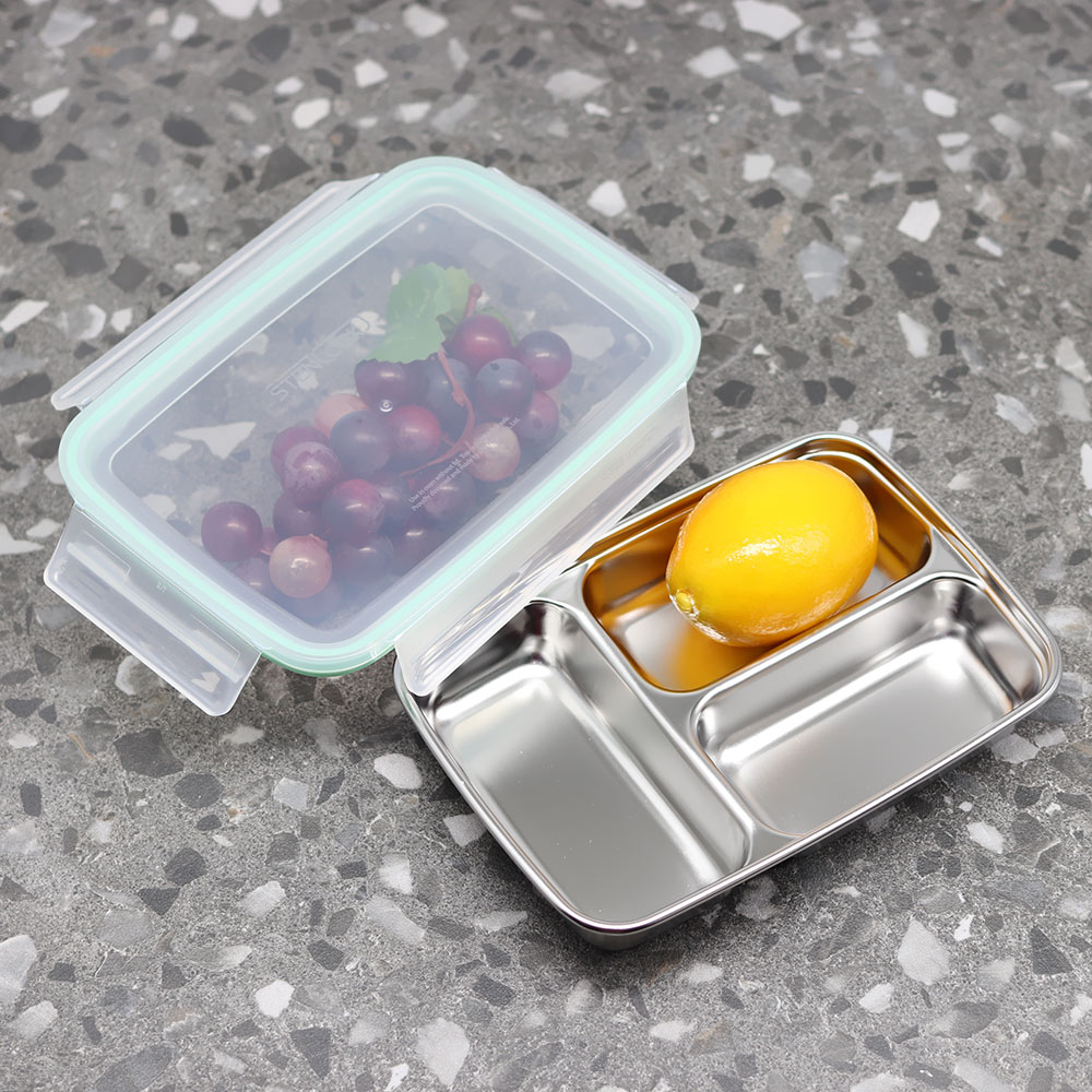 3칸 나눔반찬통 멀티직사각 분리 스텐 반찬통 밀폐용기 - 상세 이미지 4