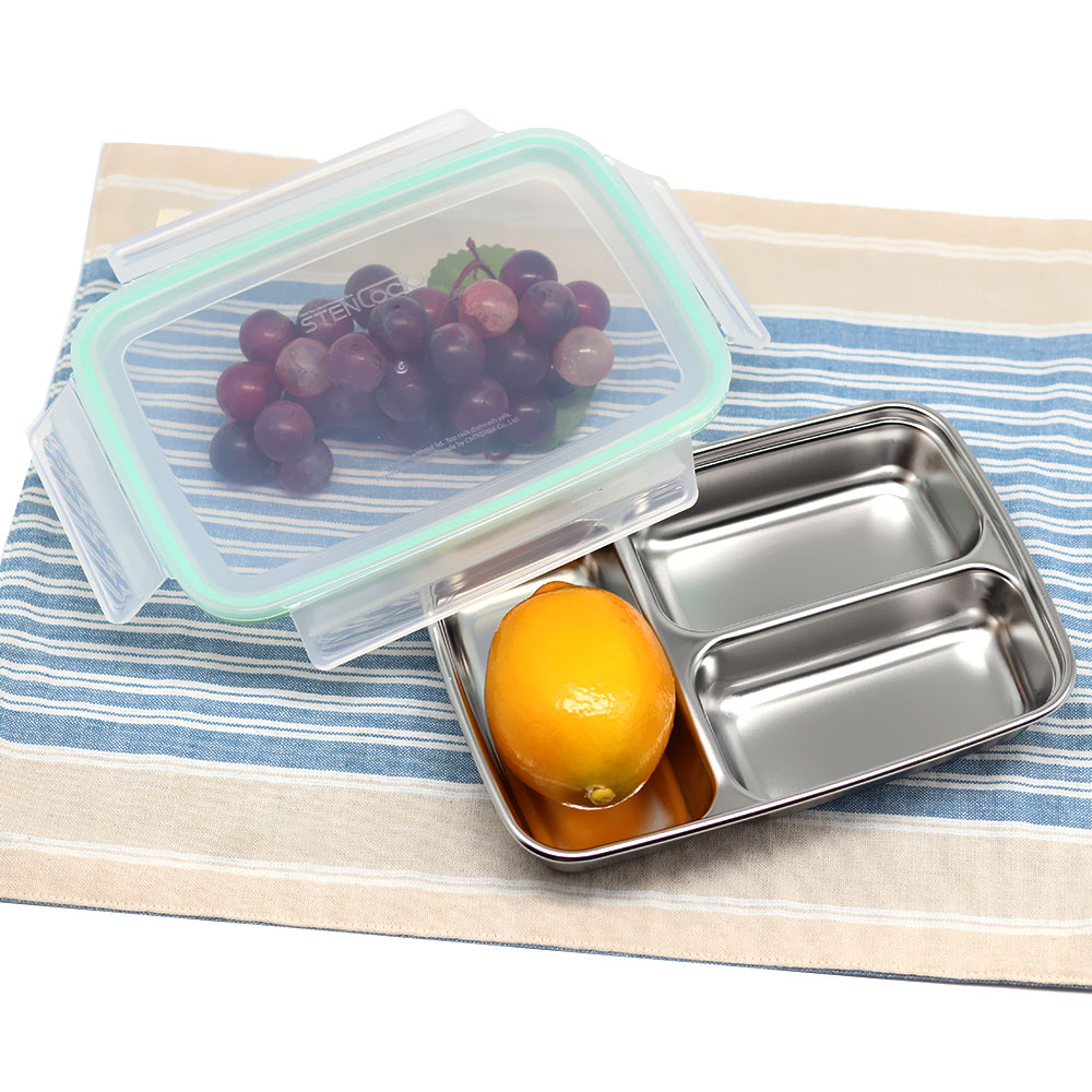 3칸 나눔반찬통 멀티직사각 분리 스텐 반찬통 밀폐용기 - 상품 이미지