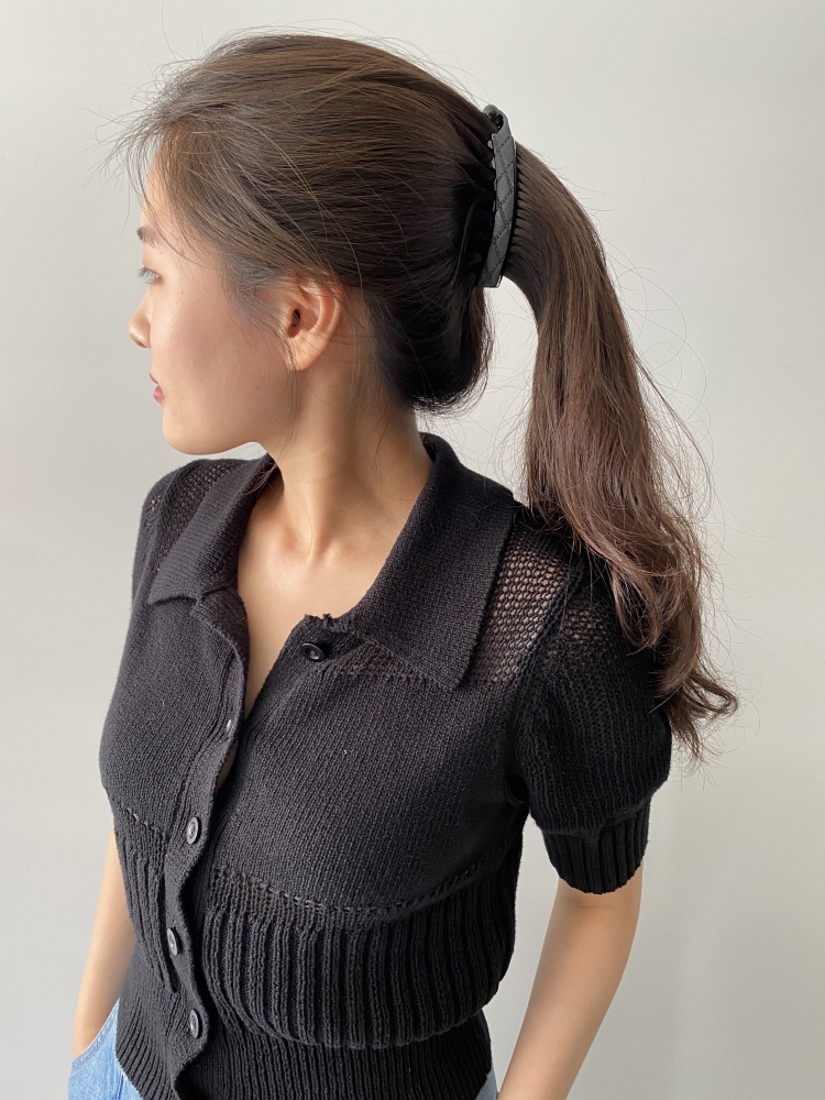 가죽 레더 10cm 작은 빗살 숱적은 바나나핀 헤어 집게 이미지 7