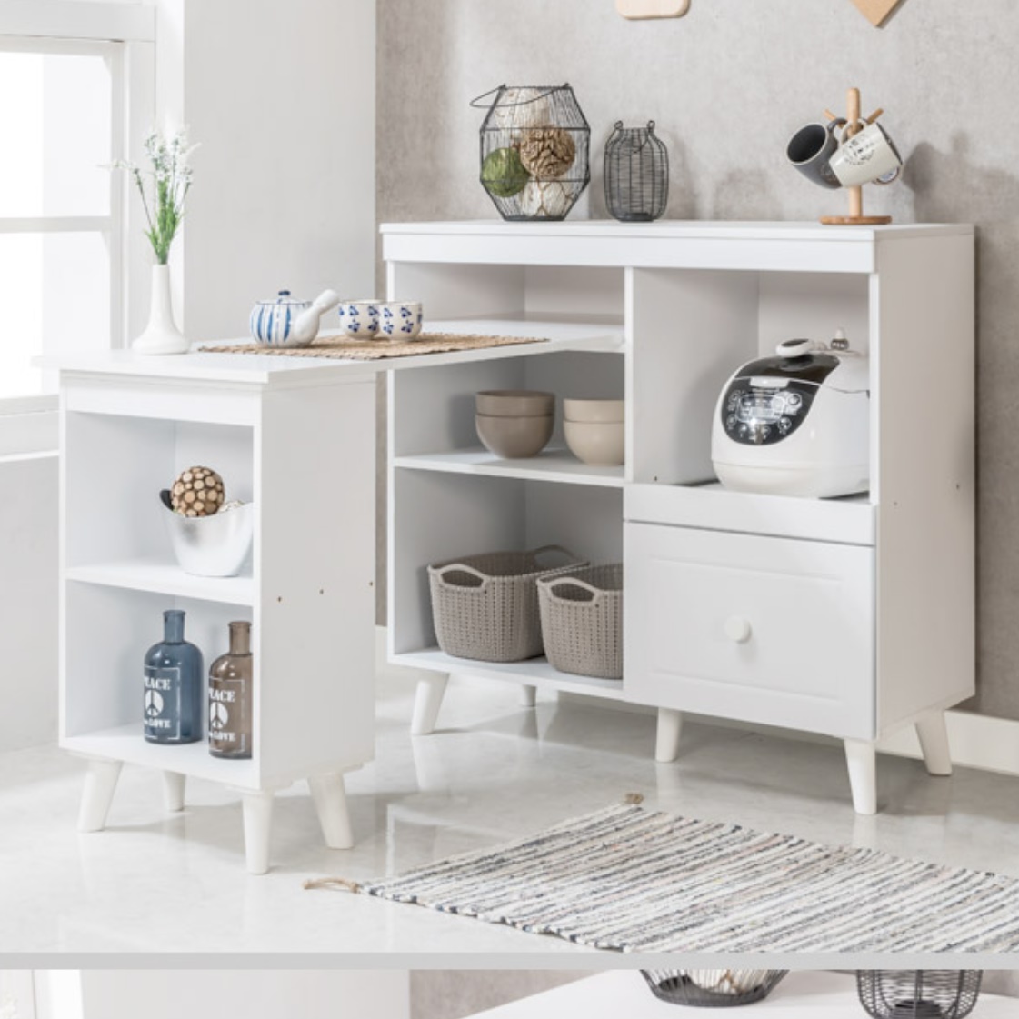 주방 아일랜드장 좁은집 ㄱ자 아일랜드 식탁 홈바 확장형 테이블 확장 간이 조리대 광파오븐