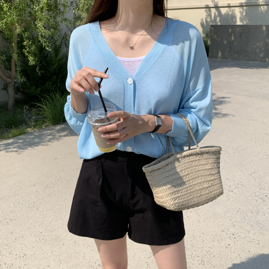 오버핏 브이넥 린넨 여자 가디건 시스루 여성 여름 가디건 얇은 긴팔 썸머 니트 가디건