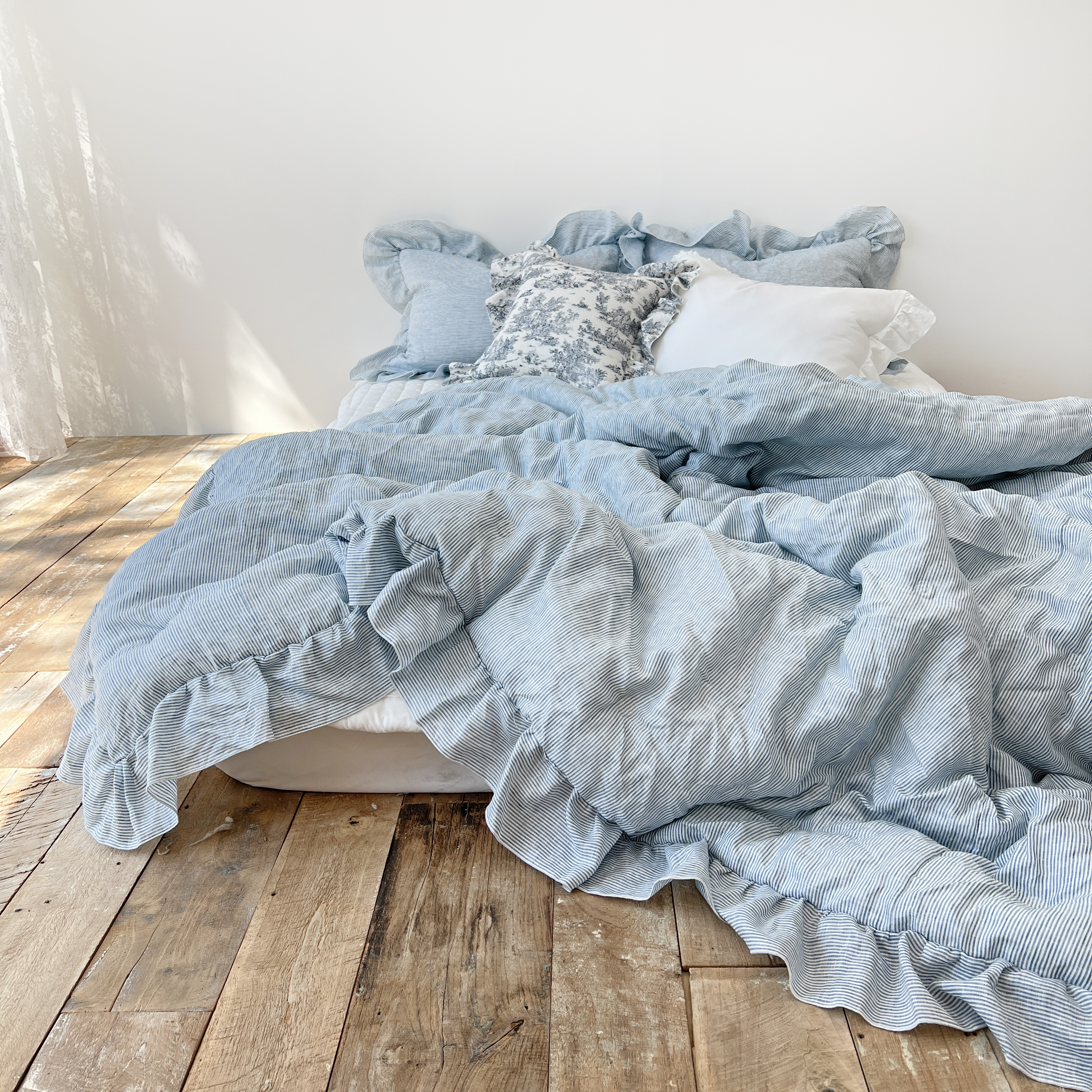 스트라이프 린넨 모달100 알러지케어 옥수수솜 프릴 차렵이불 S/SS