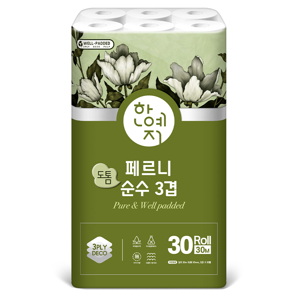 한예지 페르니 도톰 순수 3겹데코 화장지 30m, 30롤, 3팩 - 상세 이미지 3