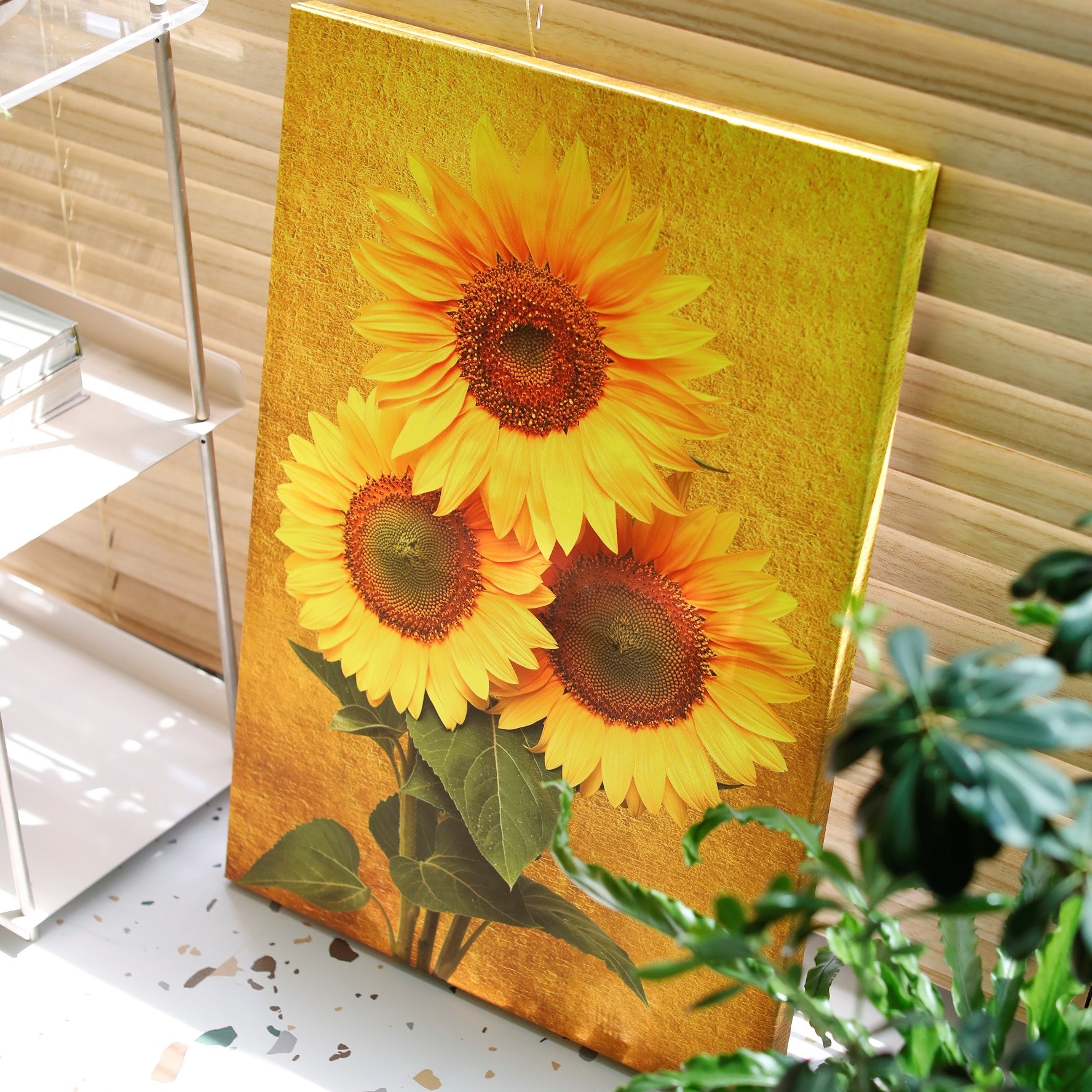 해바라기 액자 그림 80x80cm 거실인테리어 돈들어오는 황금배경 9송이 해바라기 캔버스