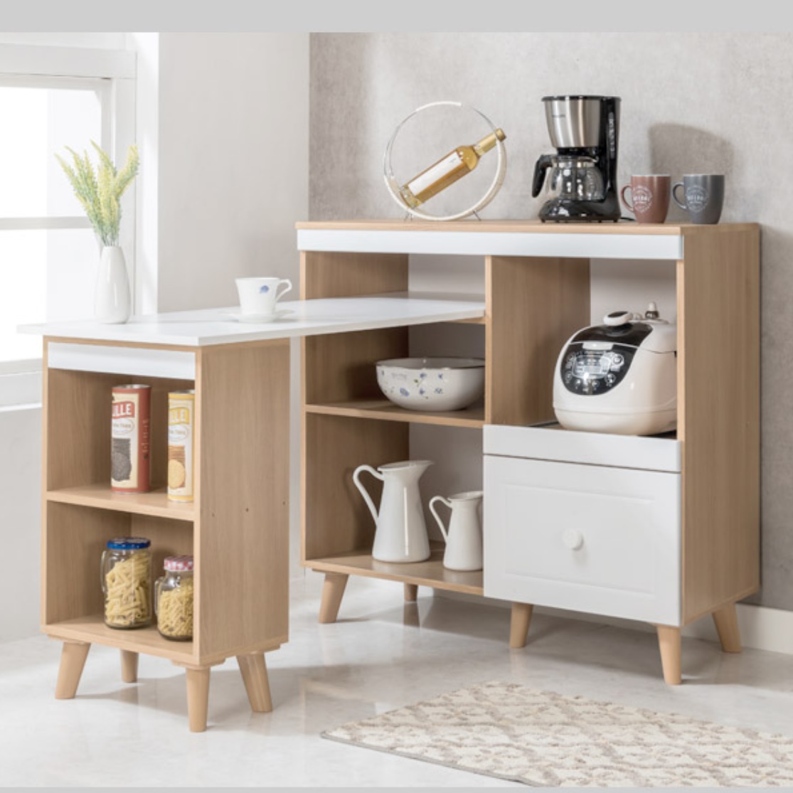 주방 아일랜드장 좁은집 ㄱ자 아일랜드 식탁 홈바 확장형 테이블 확장 간이 조리대 광파오븐