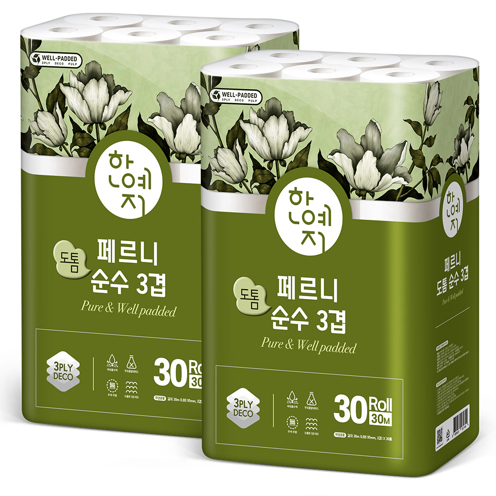 한예지 페르니 도톰 순수 3겹데코 화장지 30m, 30롤, 2팩