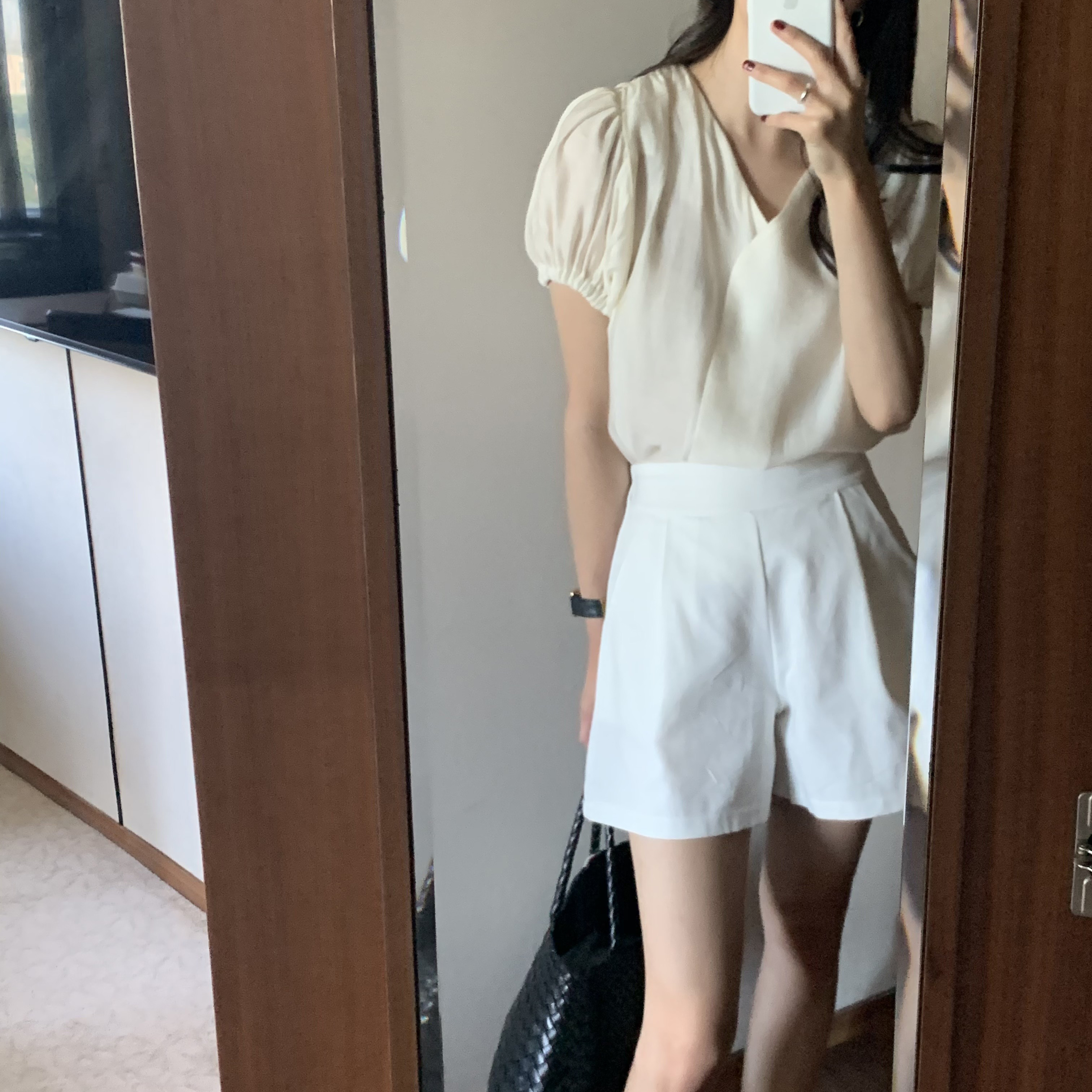 모엣 여름 네추럴 린넨 와이드 하이웨스트 뒷밴딩 여성 데일리 3부 팬츠 핀턱 린넨 반바지 - 상세 이미지 5