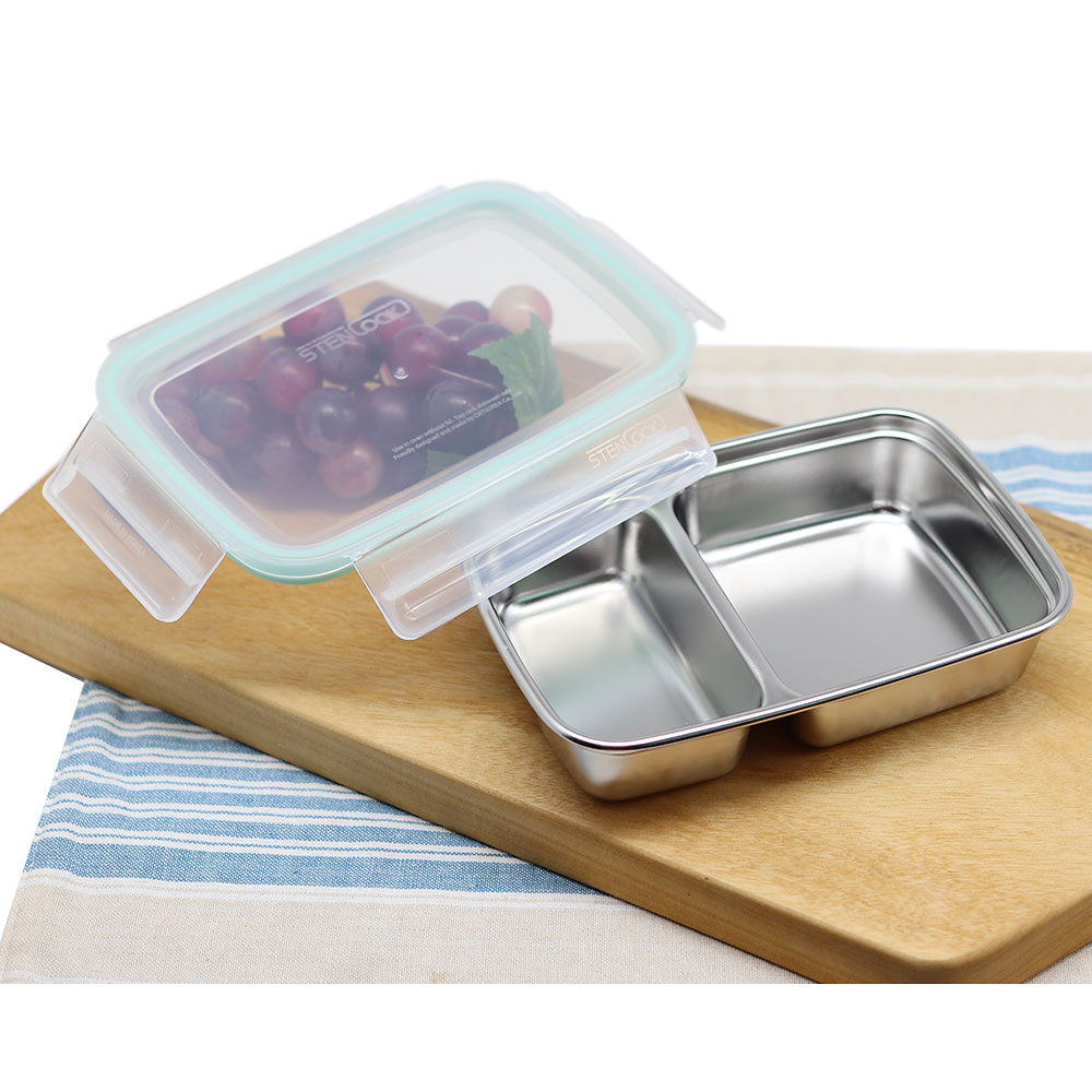 2칸 나눔반찬통 멀티직사각 분리 스텐 반찬통 밀폐용기 - 상품 이미지