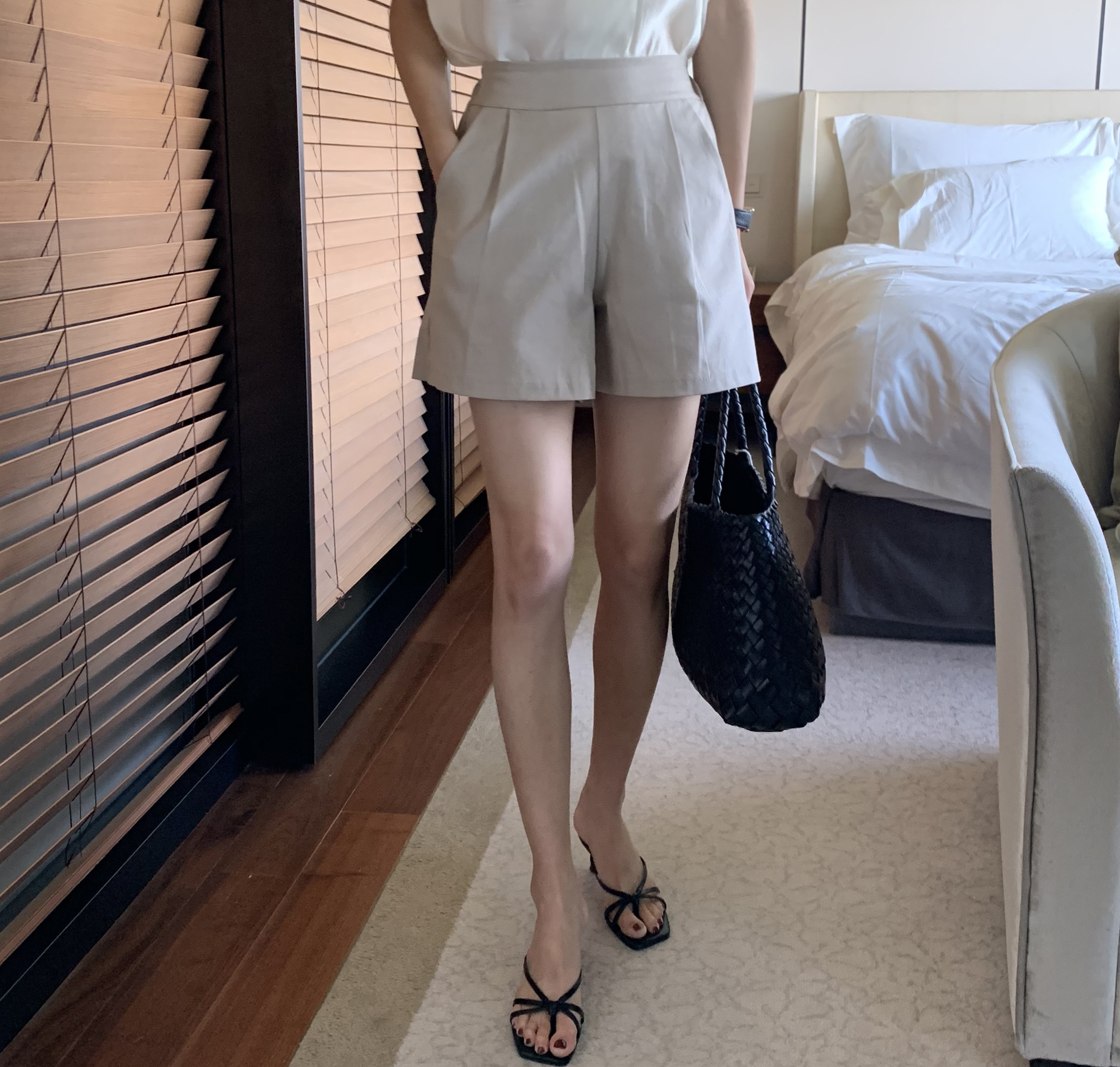 모엣 여름 네추럴 린넨 와이드 하이웨스트 뒷밴딩 여성 데일리 3부 팬츠 핀턱 린넨 반바지 - 상세 이미지 3
