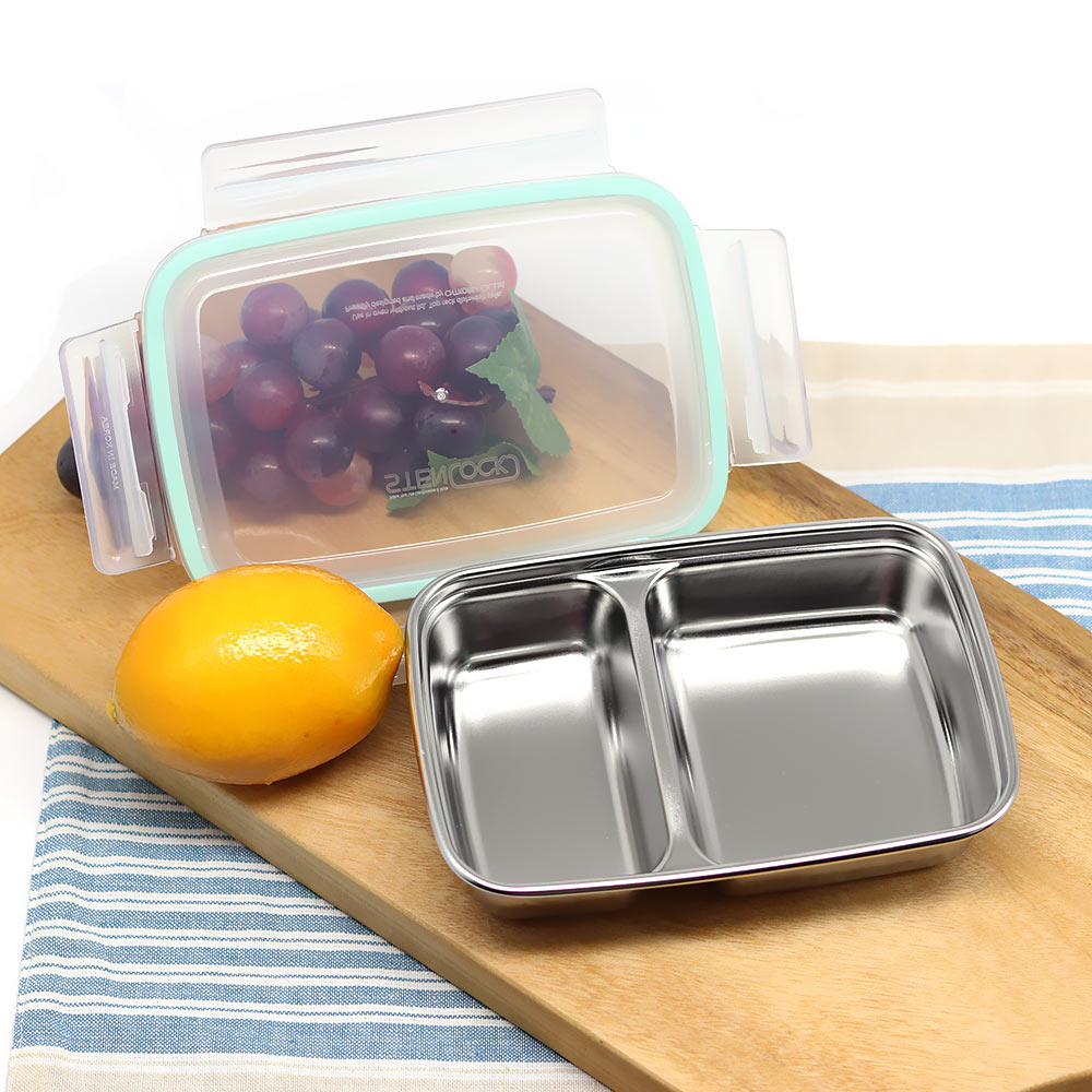 2칸 나눔반찬통 멀티직사각 분리 스텐 반찬통 밀폐용기 - 상세 이미지 2