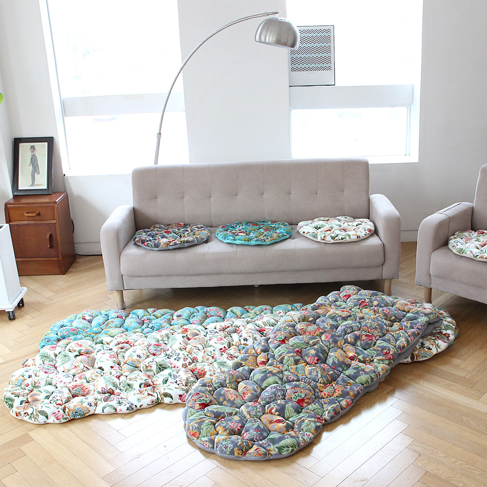 바세티 사계절 쿠션 극세사 블루, 1인용 원형