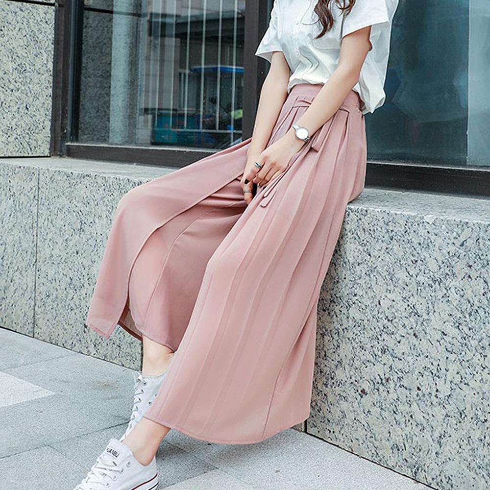 여자 치마바지 허리끈 시폰 롱팬츠 슬랙스 스커트 9부 - 상세 이미지 4