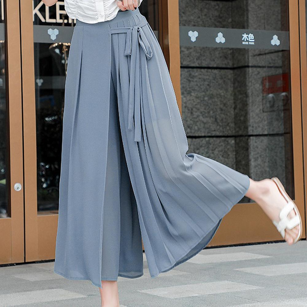 여자 치마바지 허리끈 시폰 롱팬츠 슬랙스 스커트 9부 - 상세 이미지 5