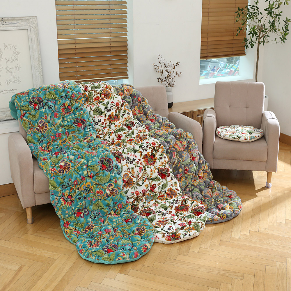 바세티 사계절 쿠션 극세사 블루, 4인용