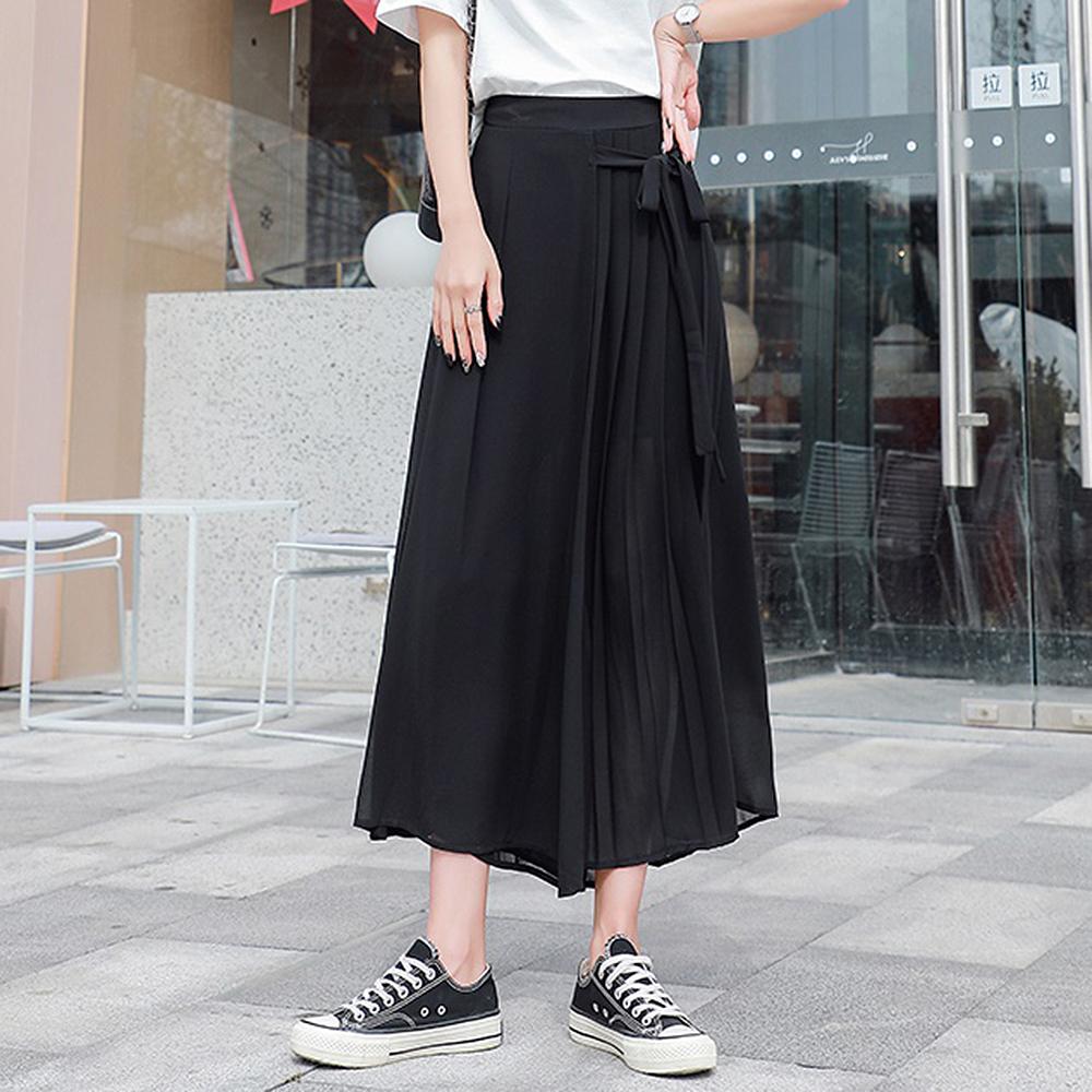 여자 치마바지 허리끈 시폰 롱팬츠 슬랙스 스커트 9부 - 상세 이미지 2