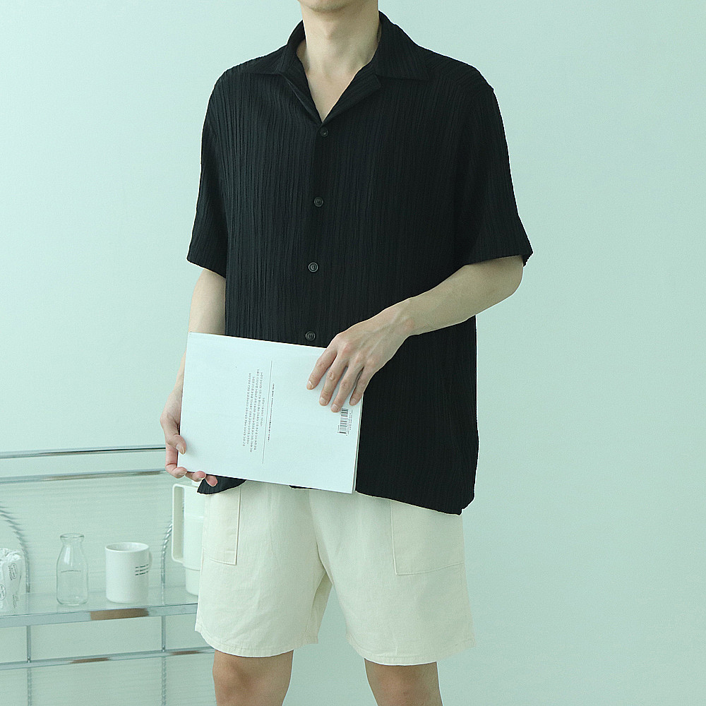 남자반팔셔츠 링클프리 플리츠 오픈카라 남자린넨셔츠 - 상세 이미지 2